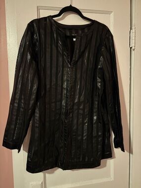 Venus Faux Leather & Mesh Striped Clip-Up Jacket Black EUC L